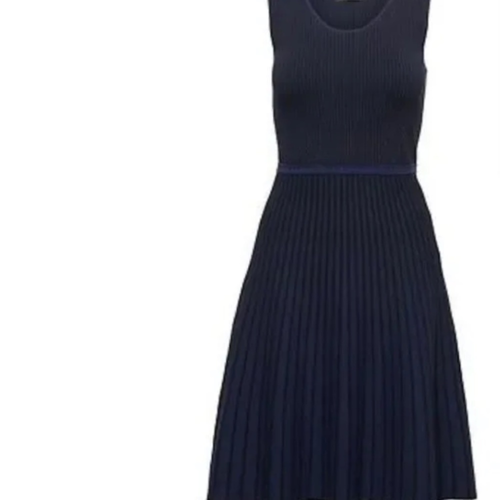 Banana Republic Knit Fit and Flare Black and Blue Striped Sweater Midi Dress XXL